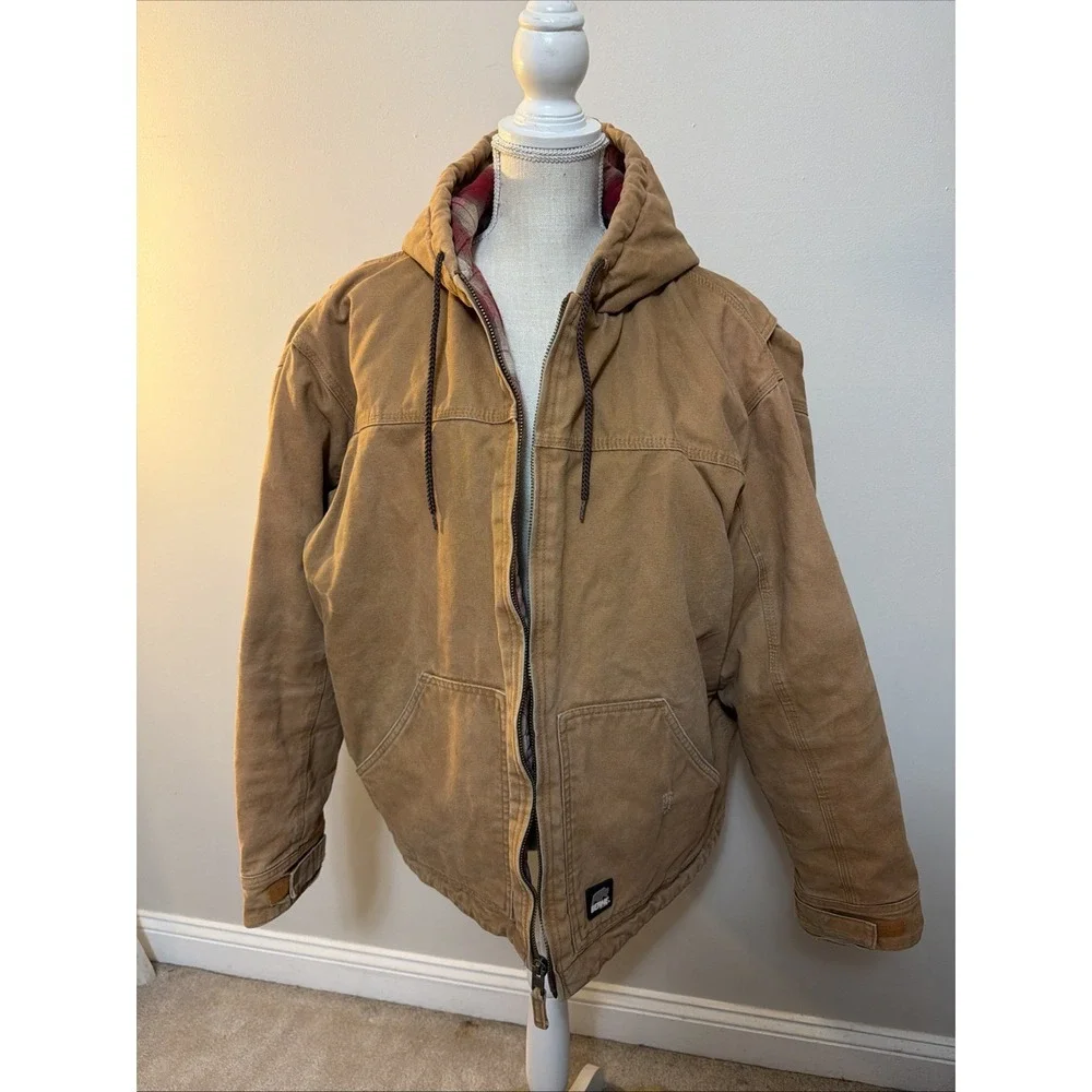 Vintage Berne Chore Jacket Hooded Duck Canvas Work Coat Sherpa Lined XL